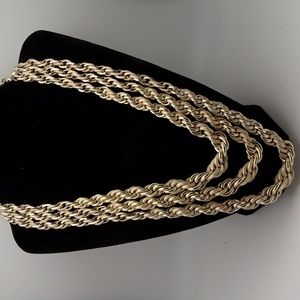 W Germany vintage gold toned textured three strand chain necklace